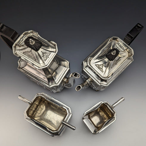 1900 年左右英國古董不列顛金屬茶具 4 件套 Walker 和 Hall